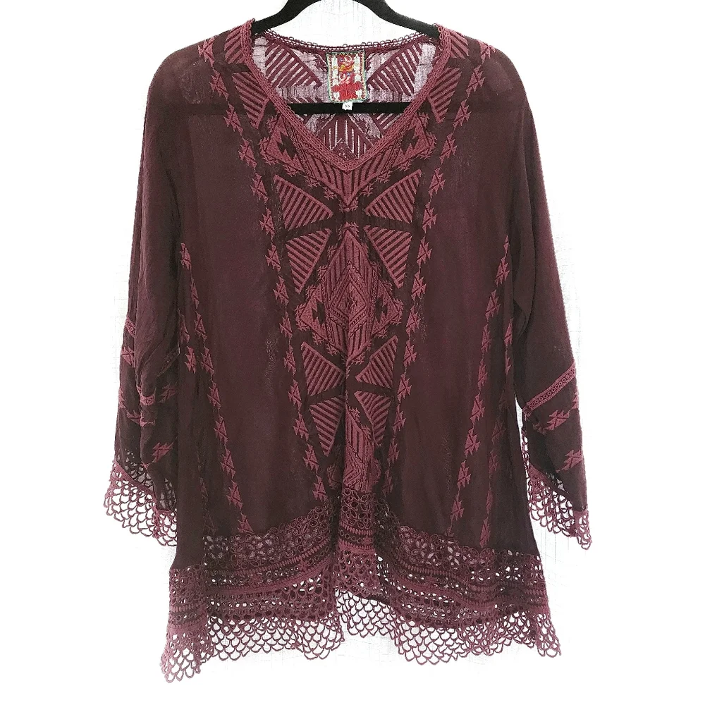 Johnny Was Renee Lace Maroon Blouse, XS - Picture 1 of 5